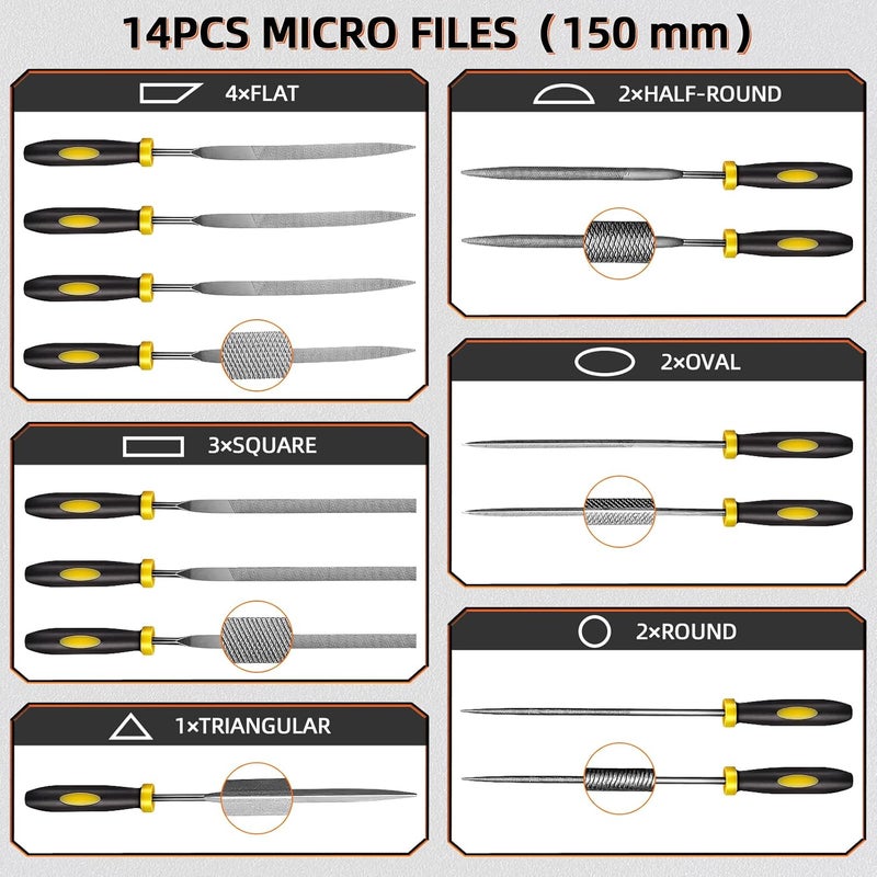 BTECH Metal File Set,46PCS Metal Files for Steel,4PCS Large File Woodworking Wood Files Set 14PCS Needle for Works Tools - Image 3